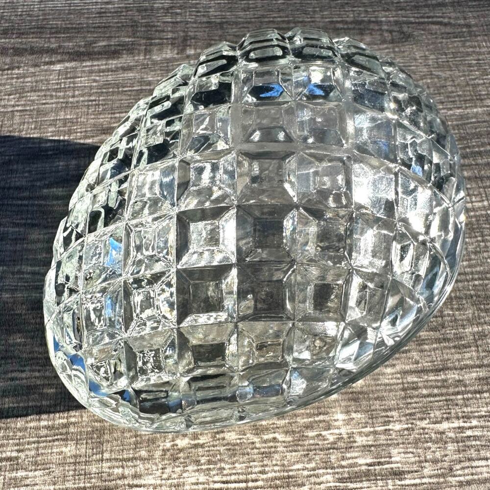 Stunning Glass Diamond Design Egg Shaped Candy Trinket Dish with Lid-Excellent